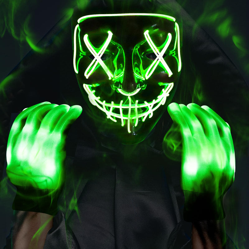 Green LED Mask & Glowing Gloves
