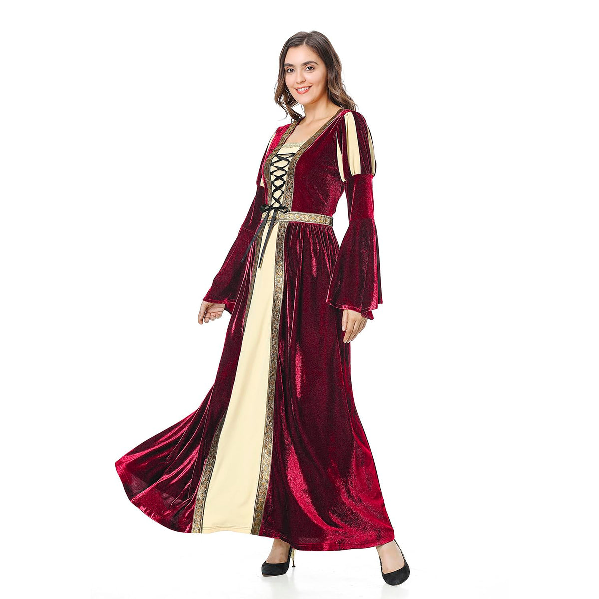 Renaissance Princess Halloween Dress Up Costume(LWine red)