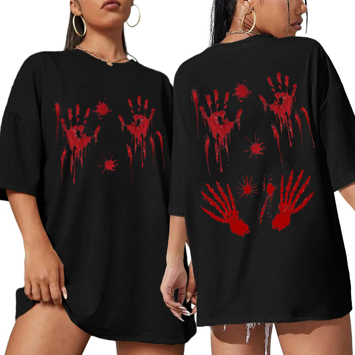 Women’s Oversized Horror T-Shirt – Black-3, Small