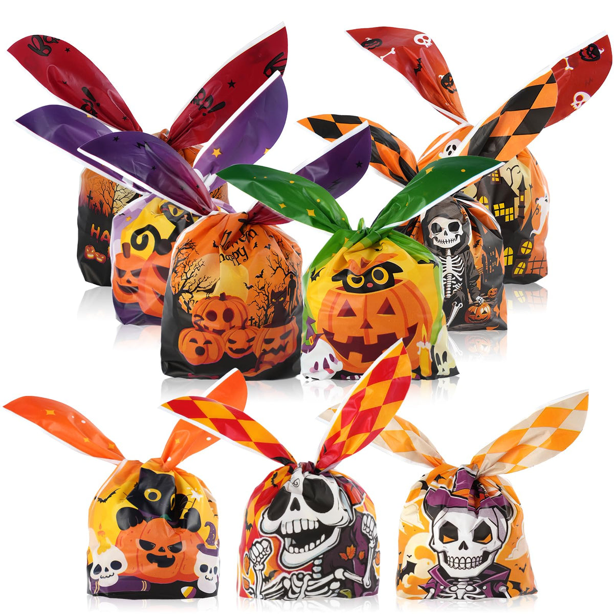 Halloween Treat Bags 150 Pcs Halloween Trick or Treat Candy Gags with Twist Ties 9 Styles Halloween Goodies Bags Gift Bags for Halloween Party Favors