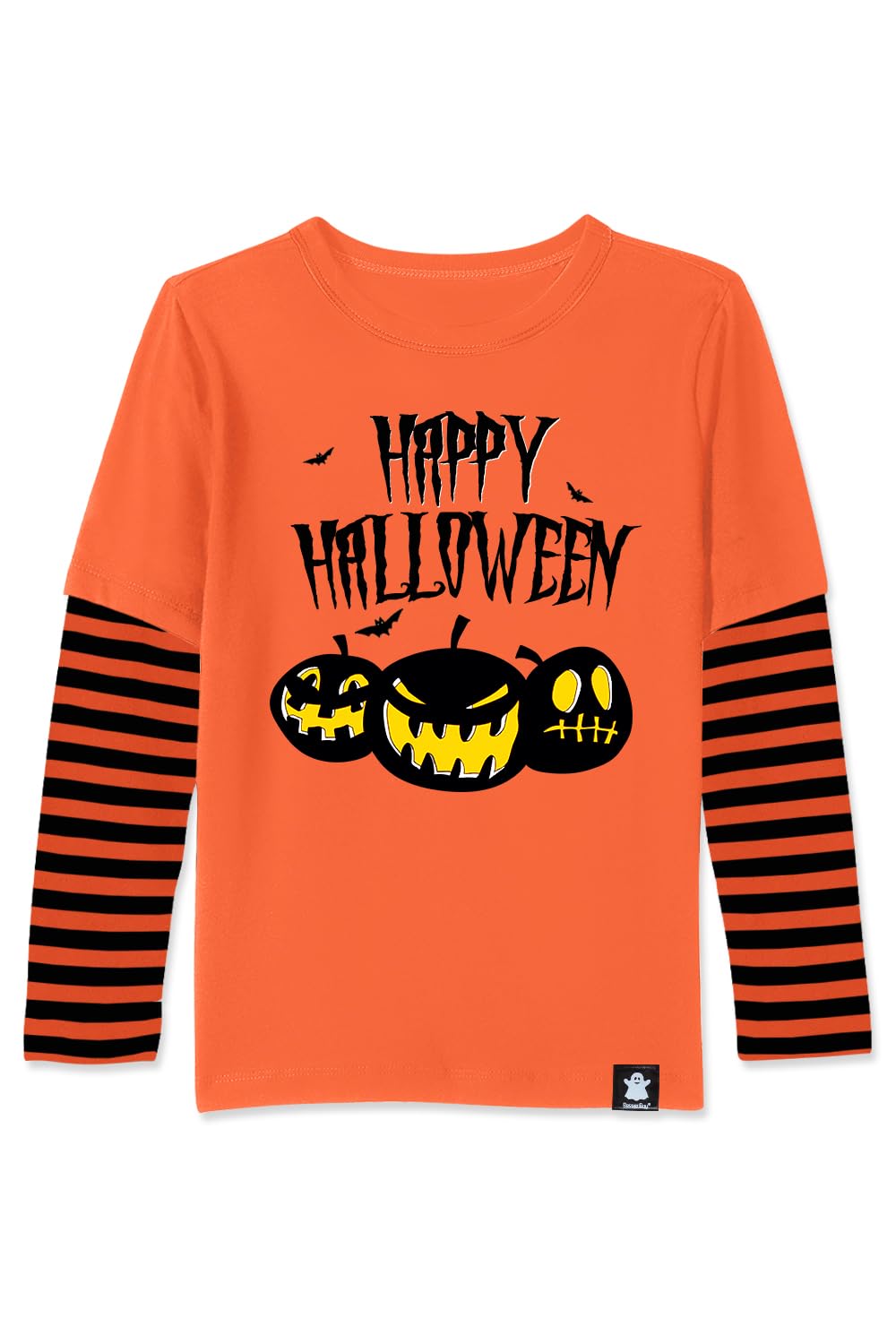 Halloween Kids Patchwork Jack O Lantern Long Sleeve Stripe Shirt Casual Scary Top Orange 6 Years
