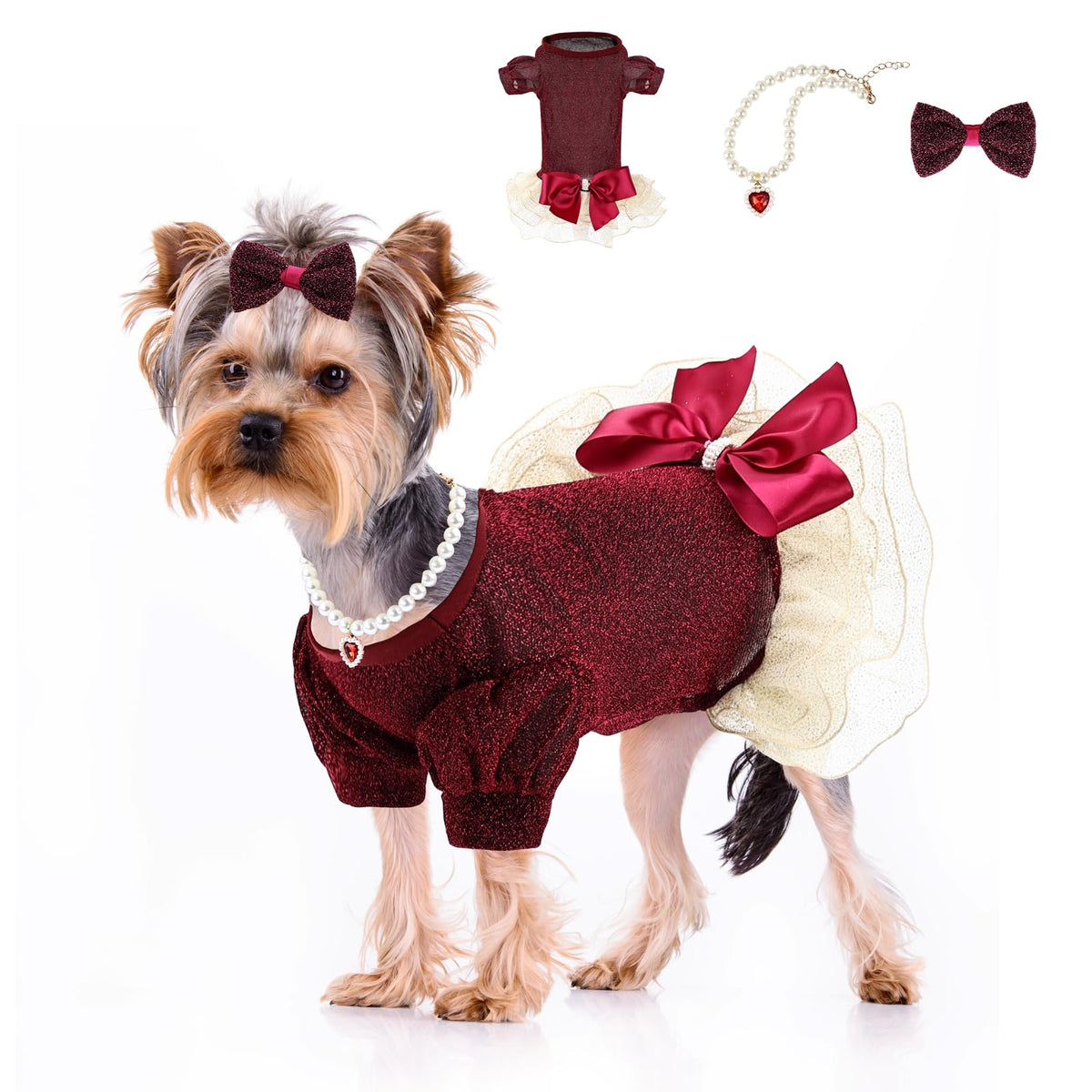 Dog Fancy Dresses for Small Dogs Sparkly Sequin Pet (BurgundyXS)
