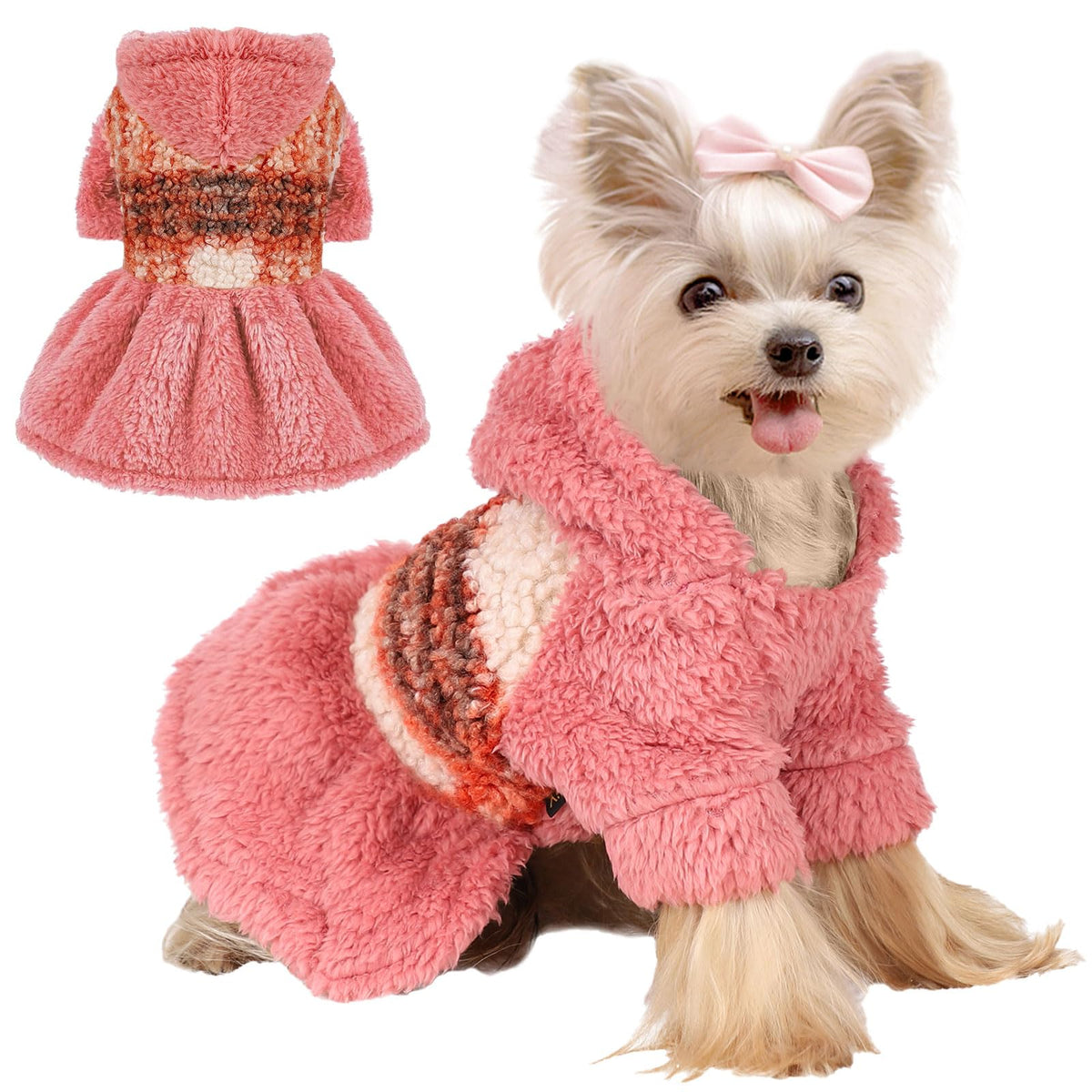 Pink Fleece Dog Sweater Dress – X-Small