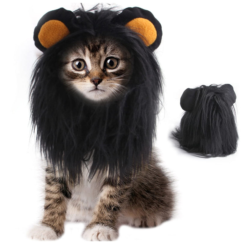 Black Lion Mane Cat Wig – S