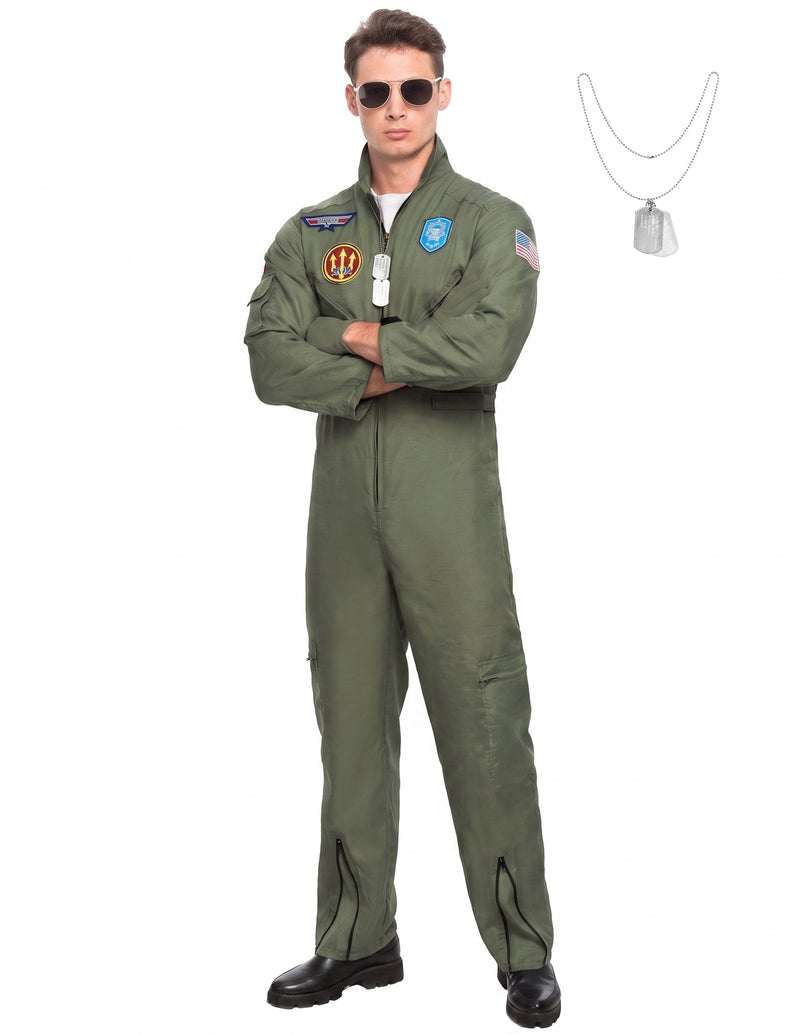 Joyfy / Syncfun Flight Pilot Costume — Green Men's Jumpsuit